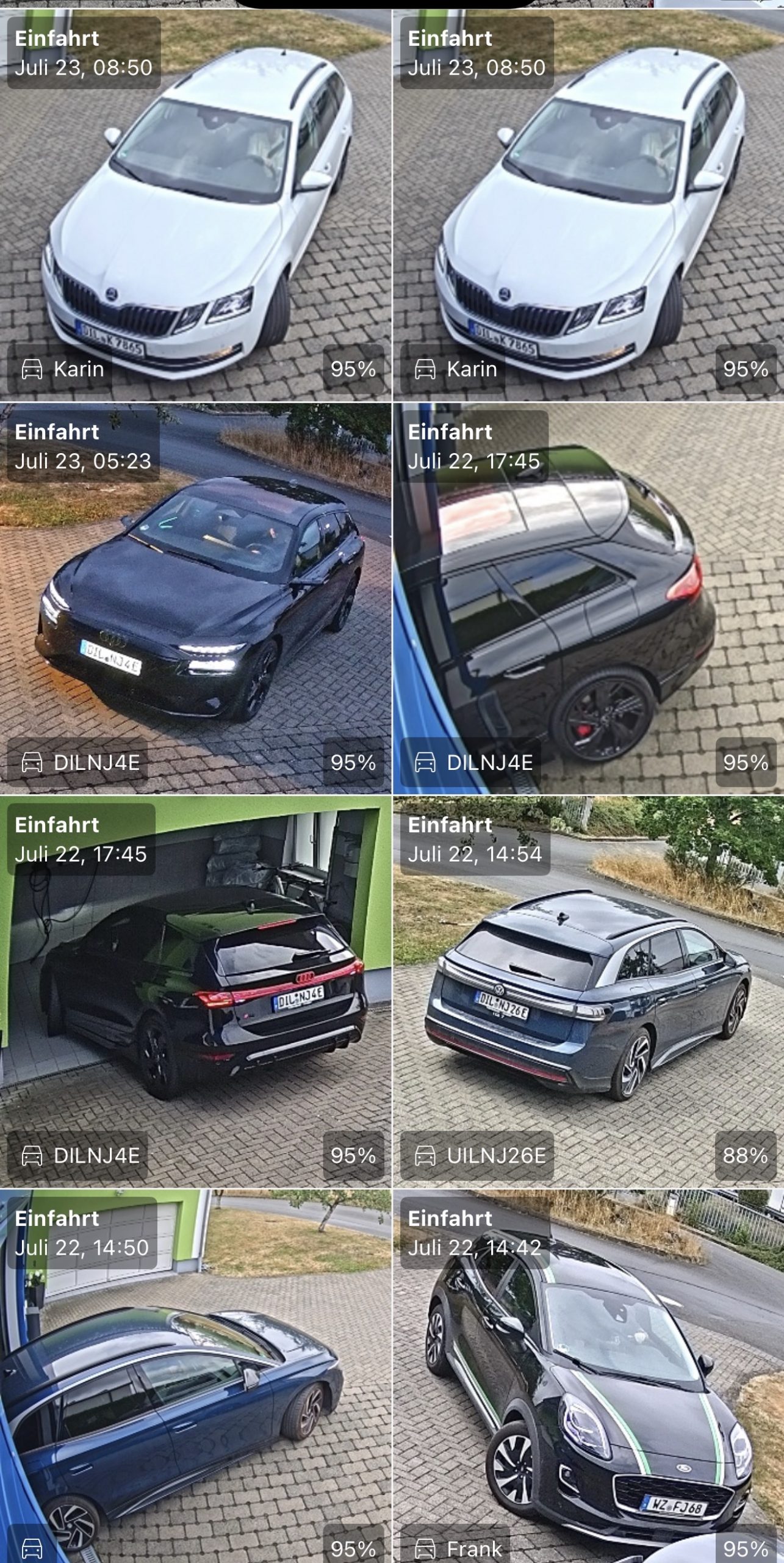 KI-gestützte Außenüberwachung einer Einfahrt mit Fahrzeugerkennung