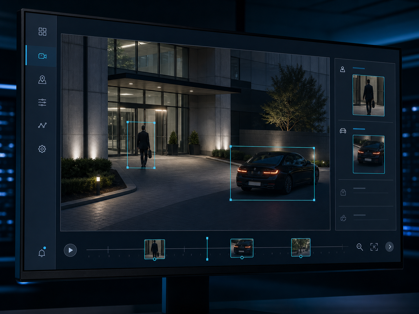Intelligente Videoanalyse mit Ereignismarkierungen und Aufzeichnungs-Timeline